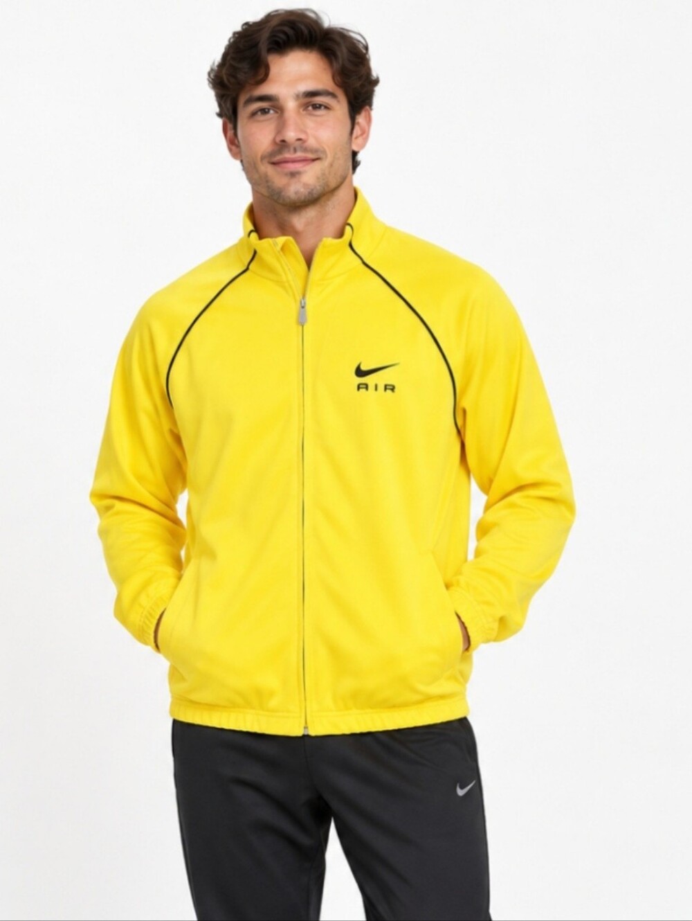 Nike Air Poly Knit Track Jacket Yellow Strike Black Full Zip Men’s M DQ4221-765
